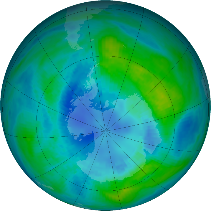 Antarctic ozone map for 10 April 1989